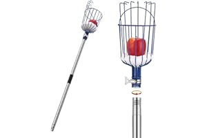MaidMAX Cueille-Fruits avec Corbeille et Manche Télescopique 4 Mètres, Pince avec Panier en Acier Inoxydable pour Fruits Pomme Orange, Légèrement Stable et Peu Encombrante
