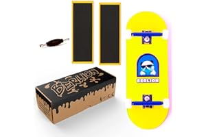 BERLION - Finger Skate para Dedos Profesional de Madera Pro concavidad Media, Mini monopatín Fingerboard pequeño, Lija, Herramienta y Ruedas, Finger Toys antiestres (Yellow)