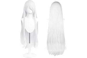 UTIEHD Perruque Longue 100 cm, Cosplay Anime Universel, Parfaite pour Fêtes, Usage Quotidien, Festivals, Halloween (Blanc argenté)