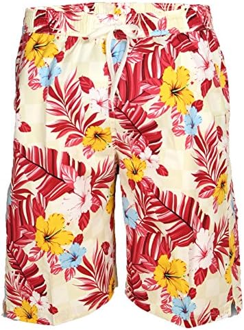 Soul Star Mens Casual Floral Flower Summer Beach Swim Water Long Surf Shorts Beige