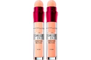 Maybelline New York Applicatore a Spugnetta + Cancella Età Correttore Liquido 07 Sand Multiuso Colore 01 Light con Contro le Occhiaie Instant Anti-Age