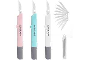 WORKPRO 3 Stück Cuttermesser Set 9mm, Cuttermesser profi mit 10 Abbrechklingen, Einziehbarer Universalmesser Teppichmesser, Perfektes Messer für Büro und Haushalt, Dreifarbiges Set