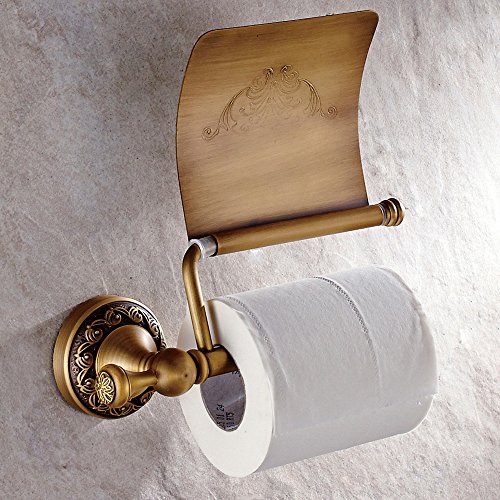 Weare Home Badaccessoires Retro Solide Kupfer Toilettenpapierrollenhalter Tissue Halter Küchepapierhalter, Minimal Klassic mit Deckel Geschnitzt Bronze Beschichtung Wandmontage Haltbar Badzubehör Dekor - 6