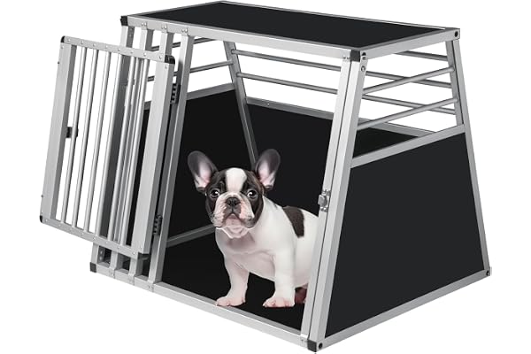 EUGAD Caisse de Transport pour Chien, Cage pour Chien Voiture, Caisse de Transport pour Animaux en Aluminium avec Fermeture de Sécurité, Stable Caisse Transport Chiens Grande- 80x65x65cm