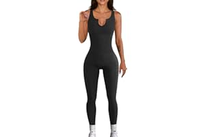 Geagodelia Women's Bodycon Sexy Ribbed Jumpsuit One-Piece Ladies Short Sleeve Sleeveless Overall Romper Yoga Workout Outfit Clubwear