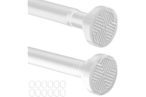 Wusboo Bastone Tenda Doccia Estensibile Senza Forare (72–190 cm), 1 Asta Telescopica a Pressione + 12 Ganci a C, Facile da Installare, Antiscivolo, per Bagno, Finestra, Armadio, Balcone（Bianco）
