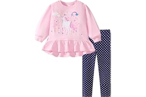Gumyoss Mädchen Bekleidungsset Lange Tops Kinder Kleidung Baumwolle Langarm Sweatshirt Top+Legging 2-Piece Outfits Set Gr.92-122