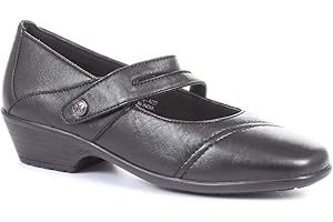 Pavers Ladies Wide Fit Leather Mary-Jane Shoes in Black - Unique Split Strap - Elegant Work or Play Footwear - Reliable & Stylish - Size UK 7 / EU 40