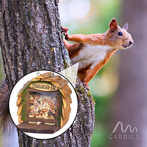 Gardigo Eichhörnchen-Bar Futterspender aufhängbares Futterhaus aus Holz naturfarben - 4