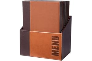 Securit Trendy Leather Style Menu Holders in Light Brown Box - Displays 4x A4 - Set of 20 A4 Menu Holder