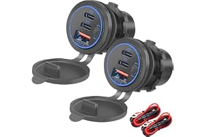 Intckwan 12V, 75W, PD och QC3.0 USB-uttag för motorcykel, 12-24V vattentät USB-uttag med strömbrytare och LED-ljus blå, för b