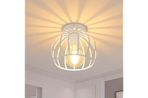 Comely Lampada da Soffitto Industriale, Plafoniera Vintage Disegn Geometrico Gabbia in Metallo, E27 Lampadario Soffitto per Camera da Letto Corridoio Soggiorno Cucina (Bianco)