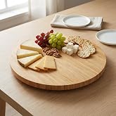 Deconox 360&deg; D&ouml;nerli Bambu Sunum Tablası, 30 cm &Ccedil;ap, 2,2 cm Kalınlık, Yuvarlak Servis Tepsisi, Doğal Bambu Rengi, Kahvaltı ve