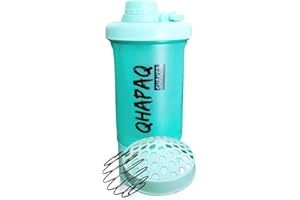QHAPAQ Coctelera de proteínas 500 ml, Shaker sin BPA con bola mezcladora y porta-proteína, tapa hermética | Protein Shaker Bottle/Blender Bottle (Verde)(Green)