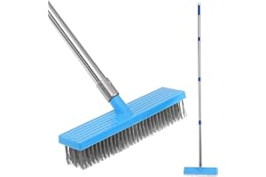 GATPHY 67 Inch Stainless Steel Wire Broom with Long Handle, Stiff Metal Bristle Deck Scrub Brush 4 Detachable Pole, Outdoor Floor Scrub Brush for Cleaning Moss Algae Weed (30x170cm)