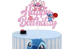 LZRINUE 1 Pcs Stitch Pink Party Cake Toppers, Happy Birthday Party Supplies Decorations Perfect for Children's Birthday Party.