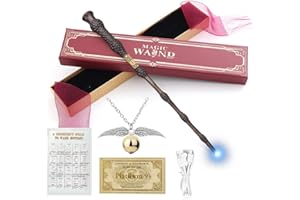 Mineup Zauberstab, 38CM Zauberstab mit Licht, Zauberstäbe mit Zauberspruch-Karte, Halskette Stationsticket, Wizarding World Requisite für Hexen und Magier Cosplay de Halloween