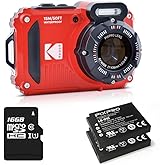 كاميرا KODAK PIXPRO WPZ2 15M المقاومة للماء - بطاريتان ليثيوم + بطاقة SD سعة 16 جيجابايت - 16 ميجابكسل، تكبير بصري 4x، فيديو عالي الدقة 1080 بكسل