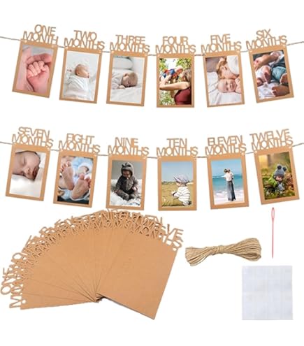 Décoration Papier Kraft Bébé Guirlande Photo Anniversaire 1 An Bébé - Banderole 1 à 12 Mois Avec Ficelle - Décor Papier Kraft Pour Fête Banderole Photo