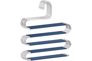 devesanter Hosenbügel, rutschfest, platzsparend, 4 Stück, S-förmige Hosenbügel, Edelstahl-Kleiderbügel, Schrank-Organizer für Hosen, Jeans, Schals, Hosen, Krawatten, Handtücher, 4 Stück, Blau
