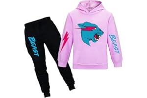 TONGQUD Mr Beast - Conjunto de sudadera con capucha y pantalones para niños, diseño de gato rayo de YouTube, 2 piezas/conjuntos de chándal para niñas