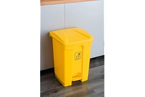 HKT Curvaso 45/68 LITRE CLINICAL SCHOOL GARBAGE RECYCLING WASTE HYGIENIC SYRINGE NEEDLE KITCHEN WASTEPAPER COMMERCIAL FOOT PLASTIC BIN (1PC - YELLOW 68L)