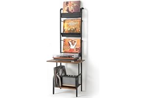 Bikoney Soporte Tocadiscos, Vinilos Discos Almacenamiento con Almacenamiento de Vinilos Armario Tocadiscos hasta 200 Albumes Estante Expositor de Vinilos, Mesa Tocadiscos Soporte de Pared Para Vinilos