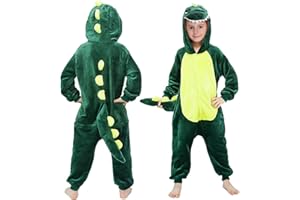 AUGESAK Disfraz de Dinosaurio para Niños, Pijama de Una Pieza de Animal para Niños, Disfraces de Dinosaurio con Capucha Unisex para Juegos de Rol, Fiestas Temáticas de Carnaval