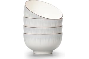 TuYines Lot de 4 bols à céréales en céramique pour dessert, petit déjeuner, bol de service en céramique blanche, 700 ml, bols de service parfaits pour crème glacée, soupe, pâtes, salade, nouilles, 15