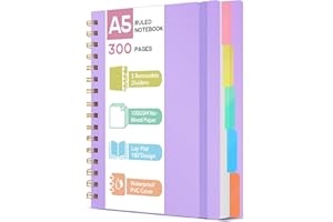 ihaspoko Taccuino A5 con Separatori - Carta 100g/m² Anti-Trasparenza, 300 Pagine, Copertina Rigida in PVC, Rilegatura a Spirale per Scuola, Ufficio e Regali