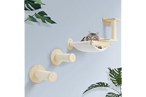 SONGWAY Kletterwand Katzen Katzentreppe Wandmontage - 4-teilig Katzen Kletterwand Set mit Hängematte und Sisalsäule, Wandliege Katze, Kratzbaum Wand, Katze kratzmöbel, Beige