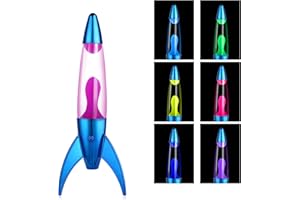 GORYEEFINE Rocket Shaped LED Lava lamp with7 Colors Change, Non-Buble Safe DC Powered Relaxing Night Lights for Kids Adults (Purple/Pink)