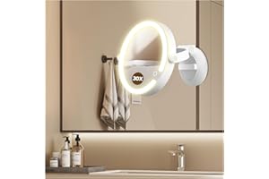 MOMOKUBA Magnifying Mirror with Light 30X, LED Bathroom Mirrors with 3 Lighting Modes, Rotation Wall Mounted Makeup Mirror, Rechargeable with Lights and Suction Cup, for Home, Bathroom, Travel