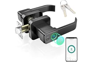 FITNATE Cerradura Inteligente para Puerta, Cerradura de Manija con Control de APP(Tuya), Bluetooth, Huella Digital, Cerradura Electrónica, Cerradura para Dormitorio, Casa, Hotel, Oficina, Negro