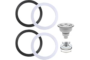 FUITKE 4Pcs Sink Plug Rubber Seal, 110mm O Rings Seal Strainer Plug Sealing Gasket for Kitchen Sink Basket Washers Basin (Black Rubber & White Sponge)