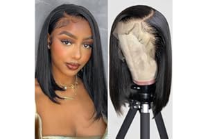 Fereowth 13x4 Lace Front Short Bob Wigs Perruque Femme Naturelle Bresilienne Short Straight BOB Wigs Perruque Cheveux Humain Glueless Wigs for Women 150% Densité 10Pouces (25cm)
