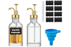 Ompinda 2 Pcs 500ML Square Glass Coffee Syrup Pump Dispenser Coffee Bar Accessories for Coffee,Vanilla, Caramel, Honey