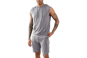 Elainone Men's Tracksuits Short Set Hoodie Suit 2 Piece Hooded Gym Jogging Casual Summer Sleeveless for Men M-3XL