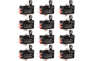 Gebildet 12 Piezas V-155-1C25 Micro Interruptor Rotación 125VDC 0.6A, 3Pin Rodillo Interruptor de Límite, Momentáneo Interruptor Palanca de Bisagra SPDT, Botón Pulsador de Brazo Actuador