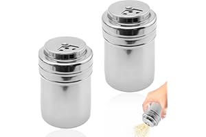 ATTEEFI 2 Pezzi Agitatore per Spezie in Acciaio Inossidabile, Piccoli Spargisale per Campeggio, Argento Dispenser con Fori per Zucchero, per Pepe, Cannella e Peperoncino in Polvere