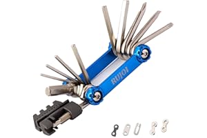 RUJOI Outil multifonction pour vélo avec kit d'outils de disjoncteur de chaîne Kit de réparation de pneus Kit d'outils de réparation de vélo avec clé Allen Torx Kit de réparation VTT