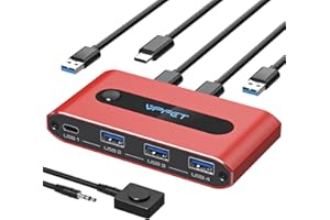 CMSTEDCD 10Gbps Switch USB C 2 PC Condividono 4 porte USB 3.2 KVM Switch per Tastiera Mouse Stampante non supporta trasmissione video e ricarica PD con 2xcavi USBA-C e 1xUSBC-C