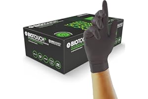 UNIGLOVES BioTouch Guantes desechables de nitrilo - Guantes de examen biodegradables, multiuso, de calidad médica - Caja de 100 guantes, negros, extra grandes (GM0095)