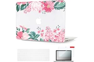 Se7enline Compatible with MacBook Air Case 13 Inches 2009-2017 A1369/A1466 Plastic Flower Pattern Hard Case Crystal Shell for MacBook Air 13-Inch with TPU Keyboard Cover,Screen Protector, Pink