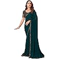 SIRIL Women's Self Woven, Lace Georgette Saree with Unstitched Blouse