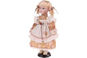 chiwanji Bambola in Porcellana 30 Cm, Vintage Persone con Abito Giallo da Collezione