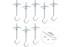Wisebom 8 Stück Federklappdübel, Hakendübel Decke Verzinkung Kippdübel, Deckenhaken mit Dübel, für Hängende Pflanzen Hohlraumdübel Gipskarton Deckenmontage Wandbefestigung, M4 x 90 mm