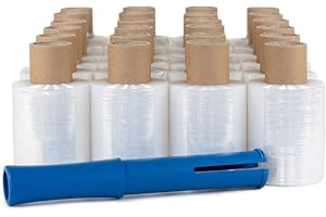 V1 TRADE 40 Rollen Mini Verpackungsfolie mit 1 Abroller, Stärke 23my 100 mm × 150 lfm Strechfolie, Transparent