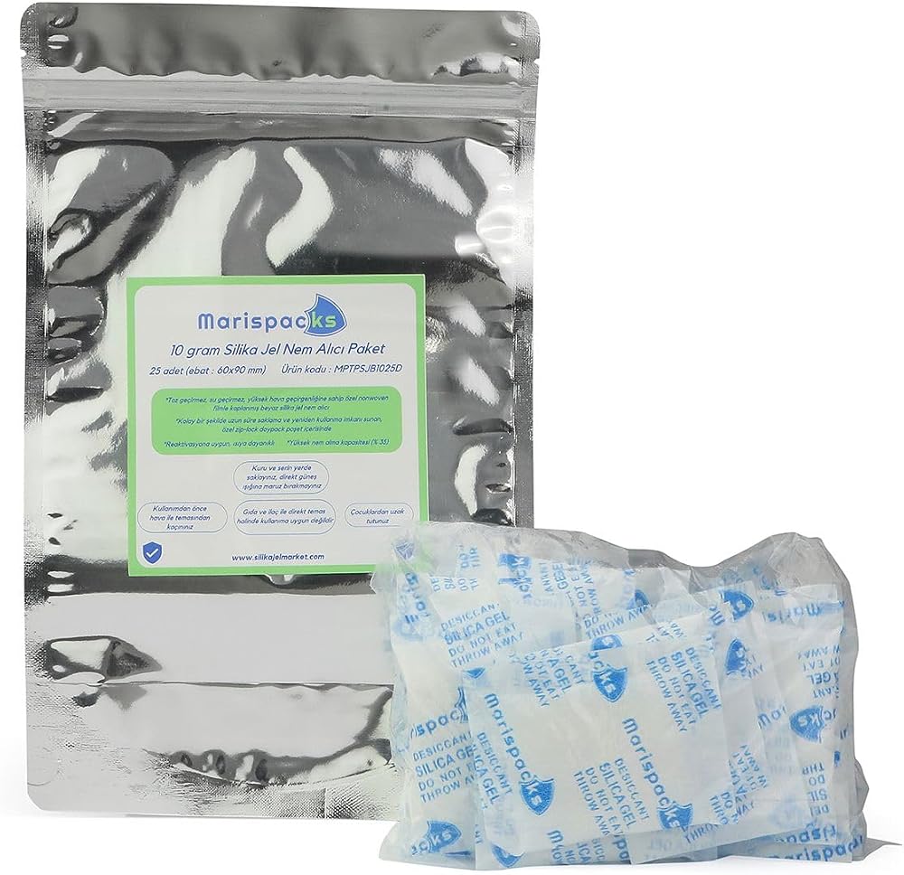 Marispacks 10 g x 25 adet silikajel nem alıcı paket (nonwoven, metalize doypack ambalajda)