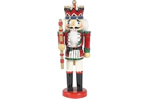 OBC-KUNSTHANDWERK Nussknacker Kunsthandwerks-Stil König mit Zepter rot-grün / 25 cm/weihnachtlicher Nussknacker/handbemalte Deko Figur aus Holz/weihnachtlich dekorieren